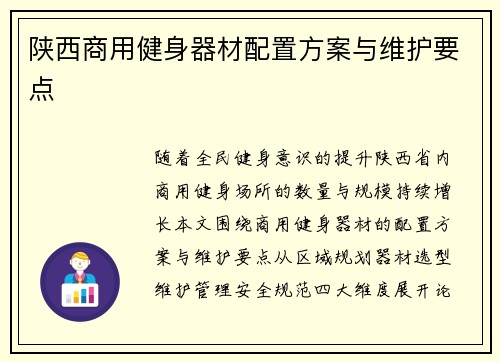 陕西商用健身器材配置方案与维护要点