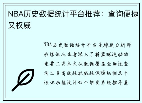 NBA历史数据统计平台推荐：查询便捷又权威